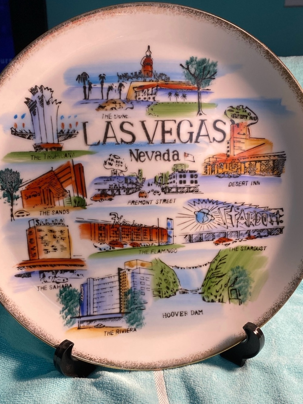 Vintage Las Vegas Decorative Plate Dunes Desert Inn, Stardust, Riviera Tropicana